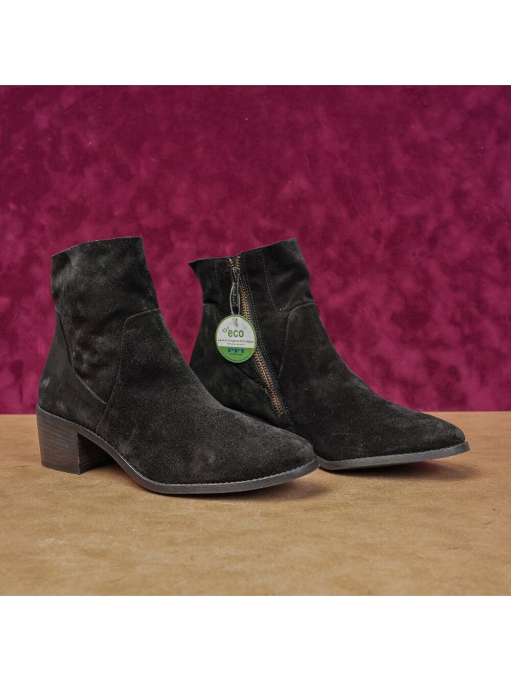 Paul Green Women Nicole Black Suede Zip Heel Western Boho Boots sz 8US AUS 5.5
